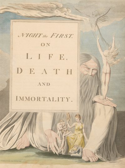 Youngs Nachtgedachten, Titelpagina, Nacht de Eerste, over Leven, Dood en Onsterfelijkheid door William Blake